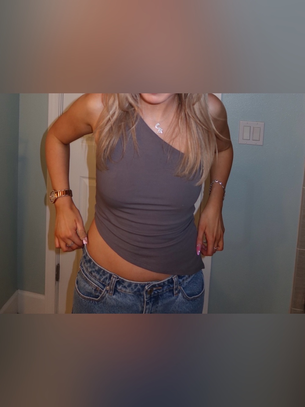 Garage Clothing Grey one shoulder crop top in a size S